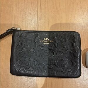 Coach Black Embossed Leather Wristlet